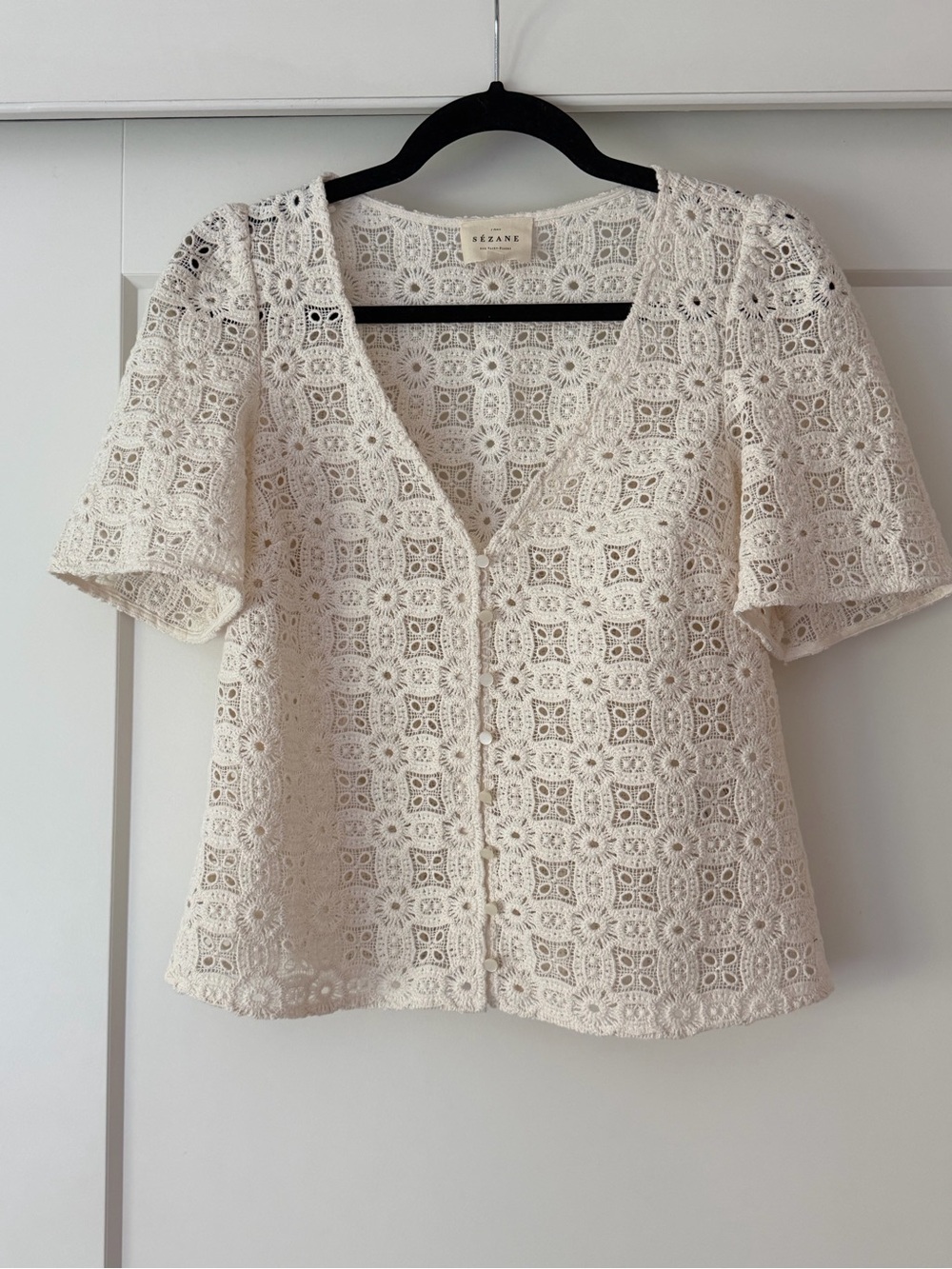 Cream Crochet Button-Front Top - SÉZANE